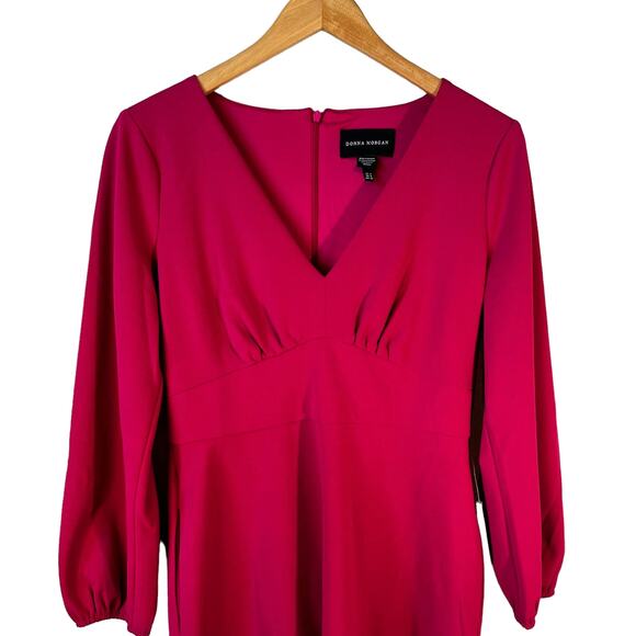 Donna Morgan New Womens Long Sleeve V Neck Fit and Flare Dress Hot Pink 4 Preppy - Picture 6 of 14